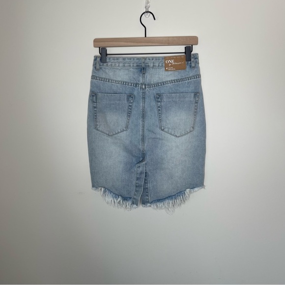 One Teaspoon Womens High Waist Super Fitted Distressed Denim Skirt junkyard 90’s - Picture 7 of 14
